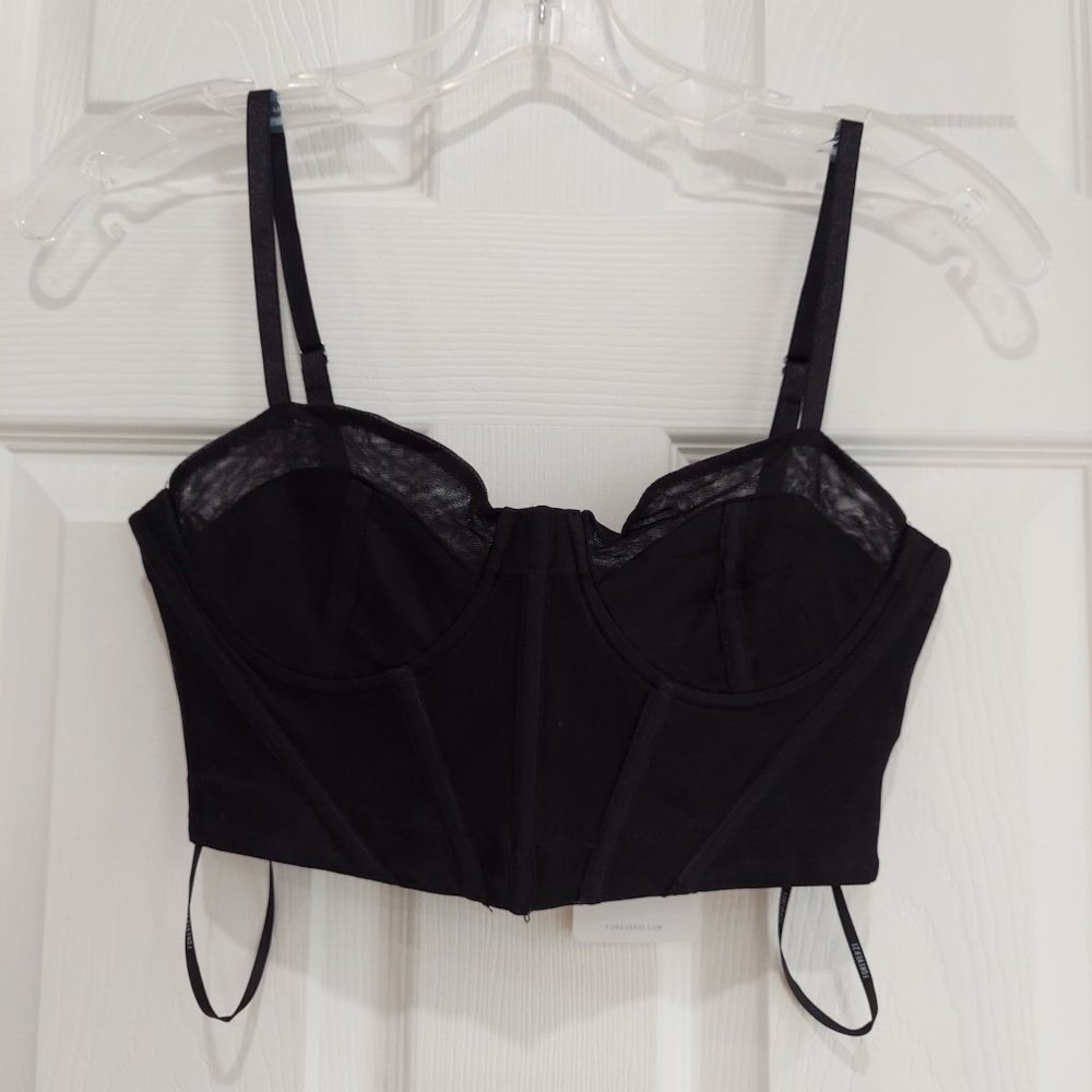 NWT Forever21 Black Corset Crop Top Sheer